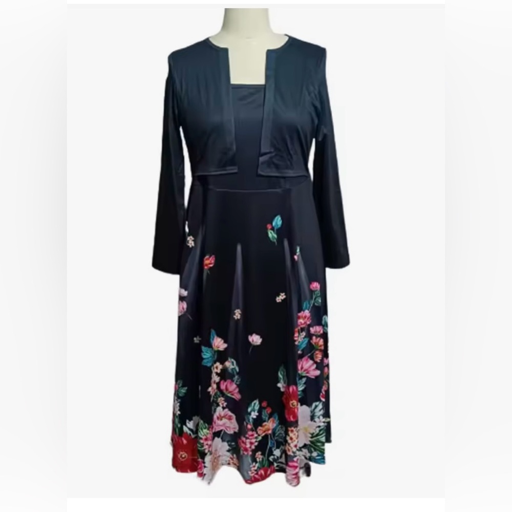 Black Floral Bolero Style Dress